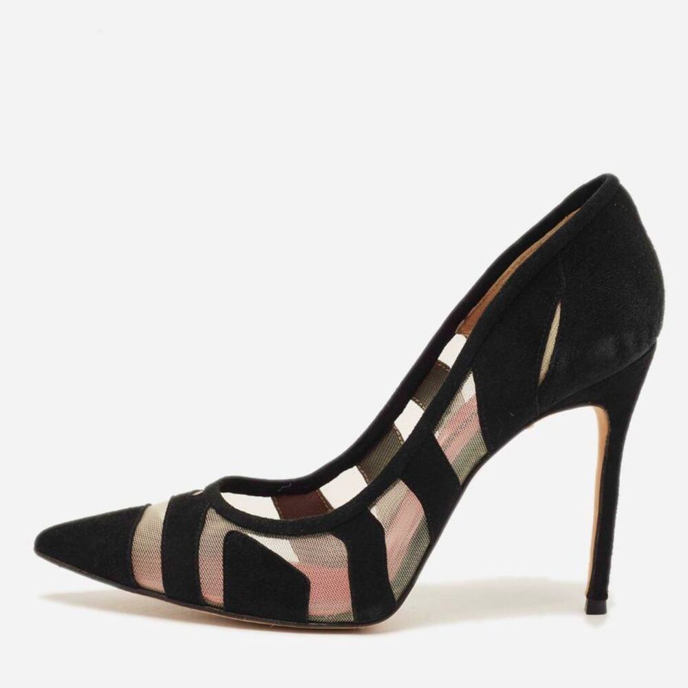 Ch Carolina Herrera Size 39 Black Net And Suede Pointed Toe Pumps